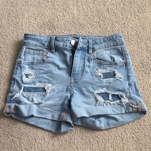 Distressed Light Blue Denim Shorts